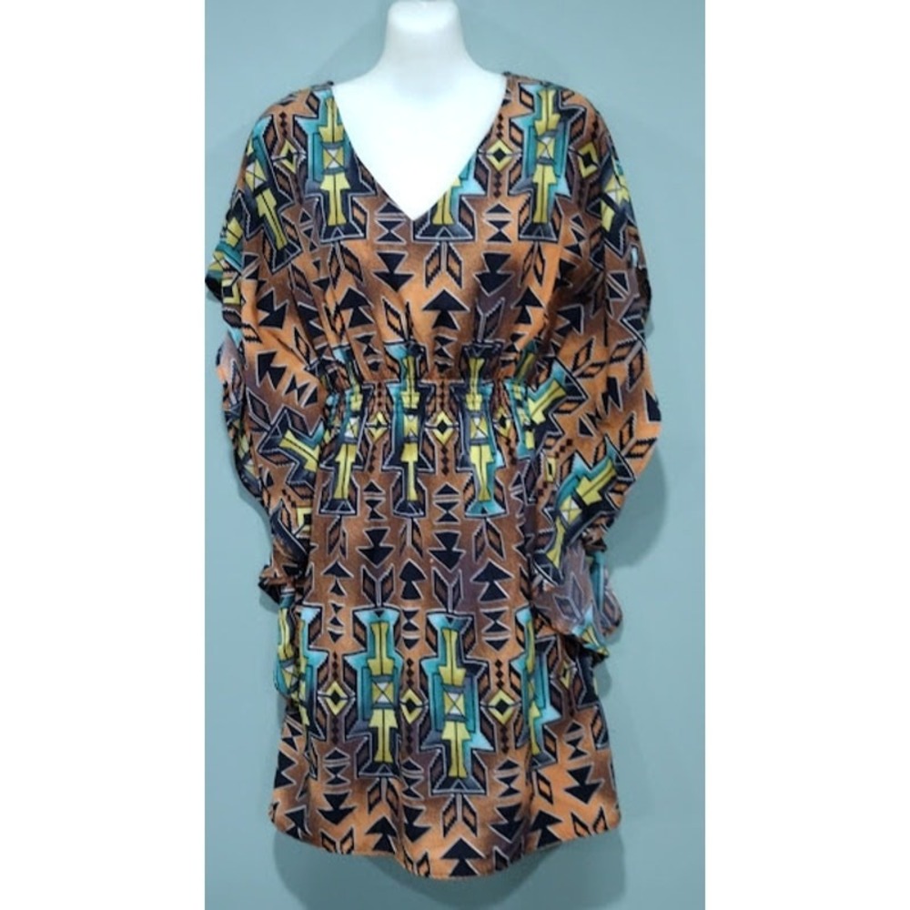 Oleg Cassini Above Knee Batwing Dress , Multi-Color, Sz XS